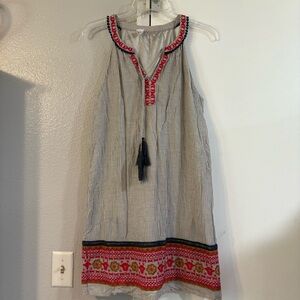 THML Embroidered Shift Dress Sleeveless Boho Resort Gauzy Cotton Floral Stripe S